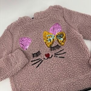 LOVE + JOY BY FCT Girls Cat Face Sherpa Hoodie Size S 7/8 Pink Sequin Bow